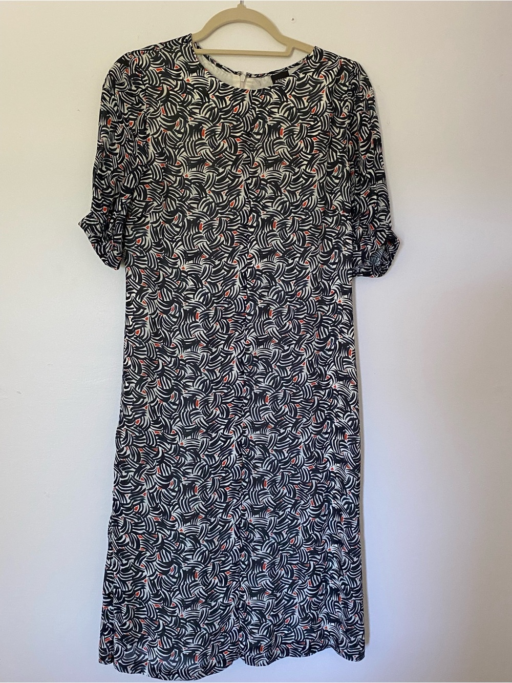 Aspesi Black & White Printed Midi Dress with Pink Highlights